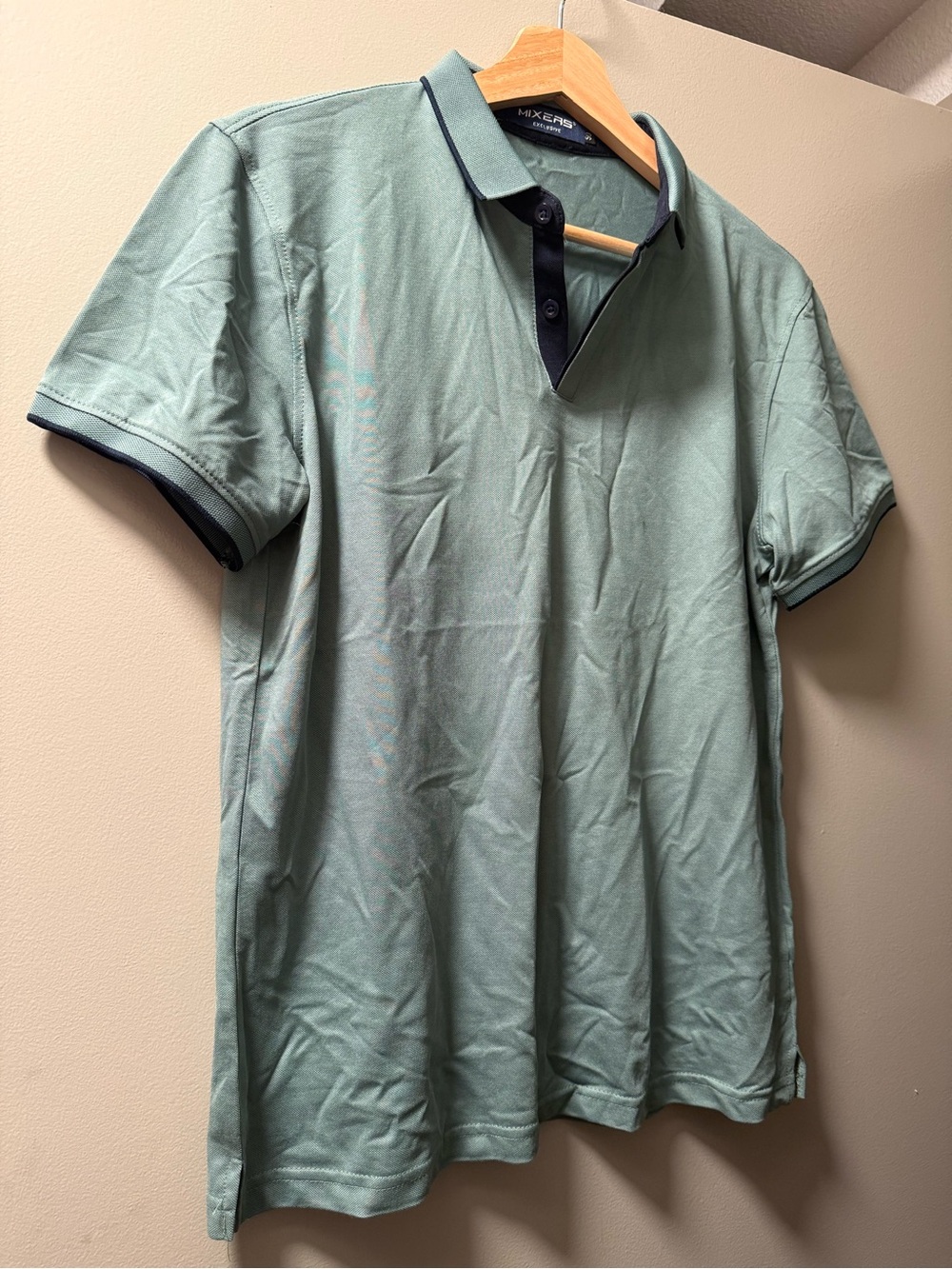 Men's Sage Green Contrast-Trim Polo Shirt